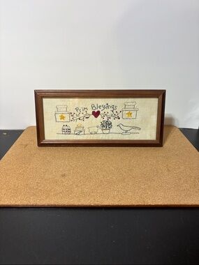 Prim Blessings Hand-Embroidered Folk Art 11x5” Primitive Country Farmhouse